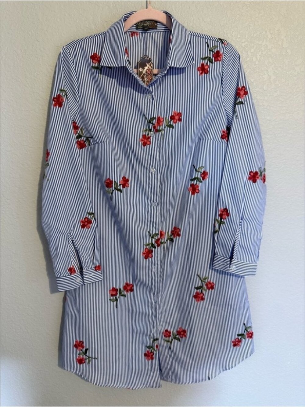 Beautiful Floral Striped Button Up Shirt Dress